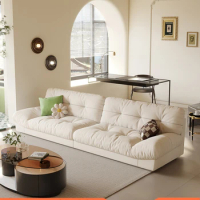 Cxhr Living Room Design Cream Style Fabric Modern Simple Straight Floor Sofa Combination