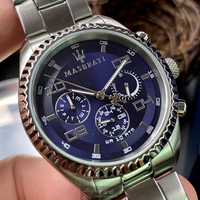 點數9%★MASERATI手錶,編號R8851100011,38mm銀圓形精鋼錶殼,寶藍色三眼錶面,銀色精鋼錶帶款,找尋好久就是這款!【APP下單享9%點數上限5000點】