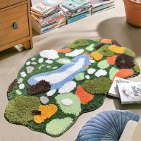Diphylleia Irregular Mossy Grass Rug Luxury Handmade 3D Turfting Landscape Lawn Carpet Doormats for Wedding Home Patio 60x90cm