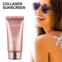 Krim matahari menegangkan kolagen 50 ml, pelindung matahari kolagen, SPF50+, PA++++, mencerahkan kul
