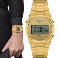 【TISSOT 天梭 官方授權】PRX Digital 數位石英手錶 母親節 禮物(T1372633302000/金色)