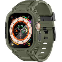【Amband】AmBand Apple Watch 專用保護殼 ☆ M1 軍綠色TPU殼帶黑鋼釦(49mm - Apple Watch ultra)