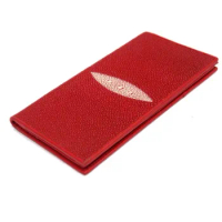 Authentic Real Stingray Skin Ultrathin Style Women's Red Clutch Purse Long Bifold Wallet Female Card Holders Lady Coin Pocket