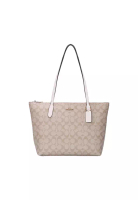 Coach Zip Top Tote Bag In Signature Canvas Light Khaki Chalk 4455