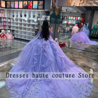 Mexican Lavender Off The Shoulder Ball Gown Quinceanera Dress 2024 Beaded Lace Appliques Birthday Gowns Sweet 16 Dress Lace-up