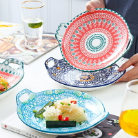 雙耳烤盤陶瓷芝士焗飯盤家用水果盤早餐盤波西米亞創意餐具西餐盤