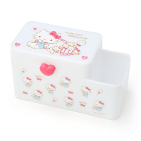 小禮堂 Hello Kitty 塑膠掀蓋雙格筆筒收納盒《白.小熊》棉花盒.刷具筒