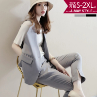【艾美時尚】中大尺碼女裝 兩件式 日韓設計休閒感顯瘦西裝套裝。S-2XL(2色.預購)