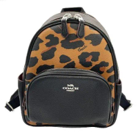 【COACH】C LOGO豹紋配色雙層小款後背包(小款-豹紋/深咖)