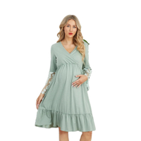 Hot sale Green Splice Mesh Long-sleeve Maternity Dress maternity clothing dress  women dress