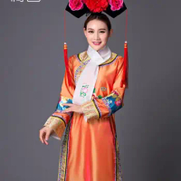 Manchu Princess Robe Palace Chinese Qing Dynasty With hat Oriental Gege Dress Women Stage Spring