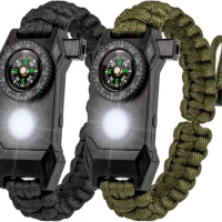 Men Outdoor LED Light Survival Compass Umbrella Rope SOS Bracelet Emergency Rescue Wristband Compass Sport Whistle Bracelets