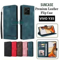SUNCASE Vivo Y35 cover hp model dompet multi fungsi flip case wallet leather SUNCASE RED