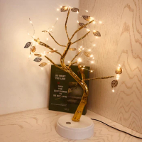 Bonsai Tree Light LED Light Tabletop DIY Artificial Tree Leaf Lamp Touch Switch Landscape Lights Gypsophila Decor Table Lamp