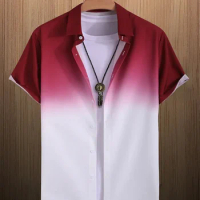 2024 Men's 7 Color Shirt Print Summer New Hawaiian Short Sleeve Shirt Casual Men's Oversized Shirt XS-5XL