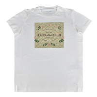 【COACH】COACH FLORAL KNOT 空心LOGO刺繡小花花搭C字印花設計純棉短袖T恤(女款/白)