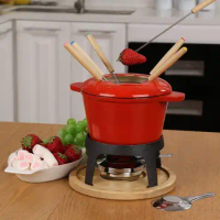 Cast Iron Fondue with Enamel Chocolate Cheese Melting Pot Cast Iron Fondue Cheese Warming Hot Pot Enameled Cookware