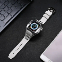 Fhx-1p8 Transparent Luxury Modification Kit Case Band For Apple Watch Series 8 7 6 5 45mm 44mm Fluorine Rubber Sport Watchband