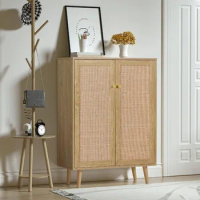 44" H Tall Sideboard Storage Cabinet With Crafted Rattan Front Cabinets for Living Room Shoe-shelf Shoes Organizer H0030 Home