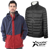 《兩件組合》【PolarStar】男 防風內刷毛保暖外套『暗紅』P19205＋中性輕量羽絨外套『黑』P20235