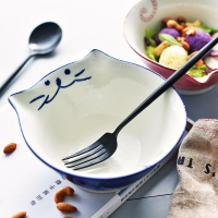 日式和風手繪萌貓陶瓷碗套裝創意可愛水果沙拉碗盤湯碗零食盤餐具