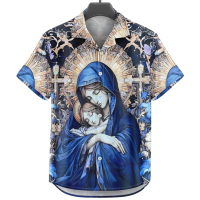 GOKS Baju Kemeja Motif Laki Laki Perempuan Full Print Printing Kemeja Vintage 746 BUNDA MARIA