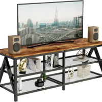 TV Stand for 60 65 Inch TV, Long 55" Entertainment Center 3-Tier TV Console Steel Frame Industrial Style TV Cabinet with Metal F