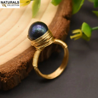 m103-Nhẫn mạ vàng 18K mặt ngọc trai thiên nhiên cao cấp hạt 12mm màu lông công Natural Collection th