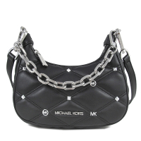 MICHAEL KORS Cora 銀字Logo绗縫菱格鉚釘配飾迷你牛角銀鏈兩用包(黑色)