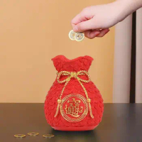 Chinese New Year Vase Ornament Chinese Text Pattern Vase Chinese New Year Resin Blessing Bag Vase Ornament for Festive for Lunar