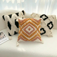 Bohemian Cushion Covers with Geometric Diamond, Cotton Decorative Case, Farmhouse Cottage, Garden Pillow Shams, 45x45cm