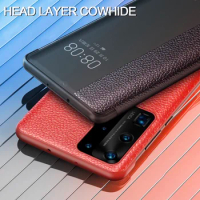 For Huawei P40 Pro Smart Touch View Genuine Leather Flip Case for Huawei P40 P30 P20 Mate 40RS XS 30 10 20 Pro Cover