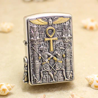 Genuine Zippo Pure Silver Inlaid with Gold Pharaoh oil lighter copper windproof cigarette Kerosene lighters Gift