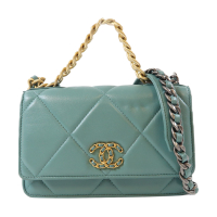 【二手名牌BRAND OFF】CHANEL 香奈兒 綠色 羊皮 菱格紋 CHANEL 19 WOC 鍊帶 肩背包