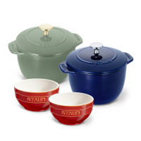【法國Staub】琺瑯鑄鐵鍋飯鍋16cm贈陶瓷碗餐碗12cm兩入組(德國雙人牌集團官方直營)