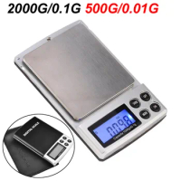 Electronic 2kg 2000G/0.1G 500G/0.01G Digital LCD Pocket Jewelry Gold Gram Balance Weight Mini Scale Backlight by AAA Battery