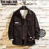 MND Jaket Semi Parka Jaket Semi Parka Kanvas Jaket Parka Pria Coklat XL