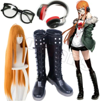 Futaba Sakura Hero Kurusu Akira Cosplay Boots Persona 5 Shoes Futaba Sakura Navi Persona 5 Cosplay Cotume Accessory Glasses Prop