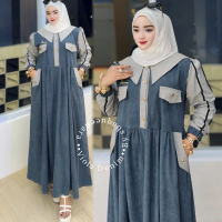 Uni Ara - Dress ( VIOLA DENIM ) Dress Premium || Gamis Wanita Kekinian