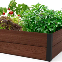 Keter 48" X 48" inches Wood Look Raised Garden Bed, Durable Outdoor Planter for Vegetables, Flowers, Herbs,and Succulents, Brown