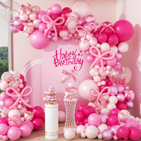 140pcs Bow Hot Pink Balloon Arch Kit Hot Pink Light Pink Metallic Pink Balloons 18inch Clear Balloon