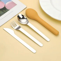Spoon Fork Chopsticks Cutlery Set Stainless Steel Lunch Tableware Set With Silicone Box Portable Dinnerware Kitchen Accessories