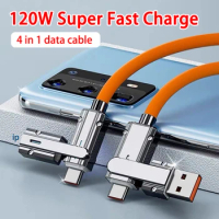 4 in 1 USB C Cable Lightning Cable 120W Fast Charging &amp; Data Sync Multi Charging Cable Combo Lightning Type C USB A Ports
