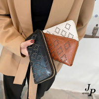 【Jpqueen】流行鉚釘設計菱型女用大容量長款手拿包(3色可選)