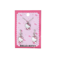 【小禮堂】三麗鷗 夾式耳環項鍊組 - 復古系列 Kitty 雙子星 大耳狗(平輸品)