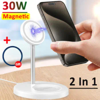 2 In 1 Magnetic Wireless Charger 30W Fast Chargers Stand For iPhone 15 14 13 12 Pro Max Airpods Macsafe Charging Dock Station