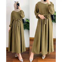 GAMIS AQILA MIDI / Bahan crinkle airflow premium / GAMIS muslimah kekinian Polos kain muslim wanita