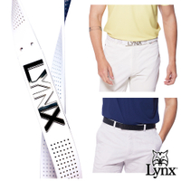 【Lynx Golf】男款時尚立體雷雕LOGO打洞造型牛皮材質扣式皮帶(白色/淺灰色/黑色)