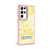 【apbs】三麗鷗 Samsung S24/S23系列 軍規防摔鋁合金鏡頭框立架手機殼(茶會布丁狗-粉框)