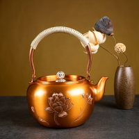 鑄山堂手工雕刻紫銅壺銅壺燒水壺銅茶壺煮茶壺電陶爐煮茶壺